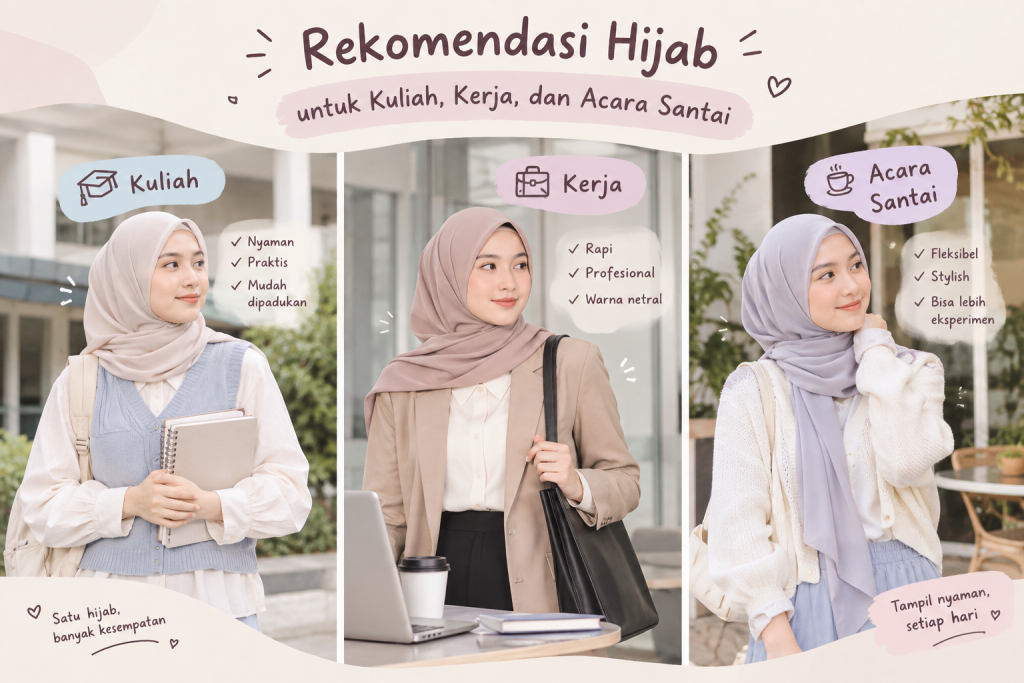 Rekomendasi Hijab untuk Kuliah, Kerja, dan Acara Santai